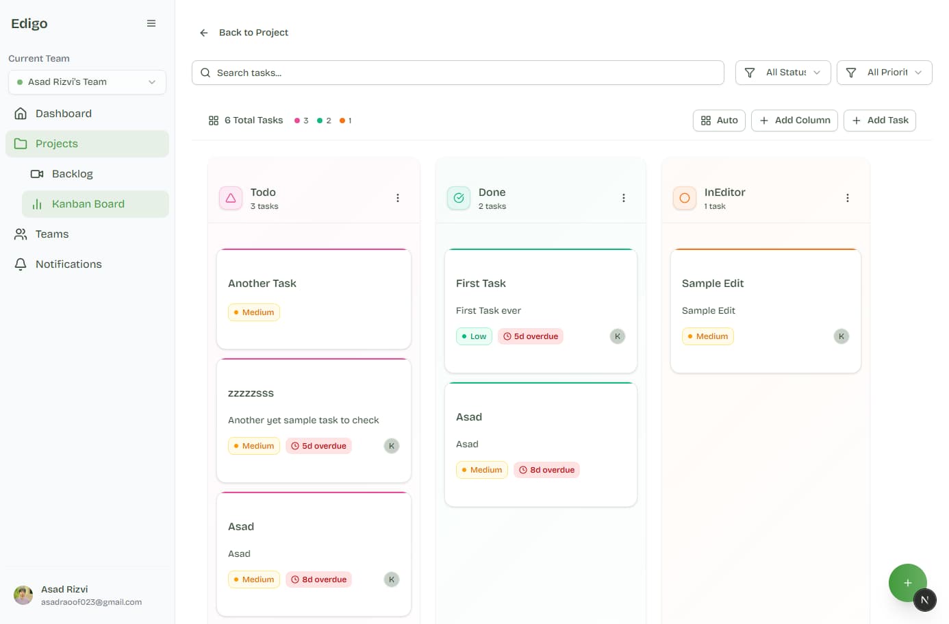 Ediigo Video Project Management Dashboard